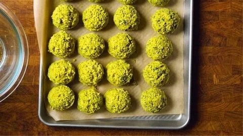 Stir in baking powder & Shape the falafel